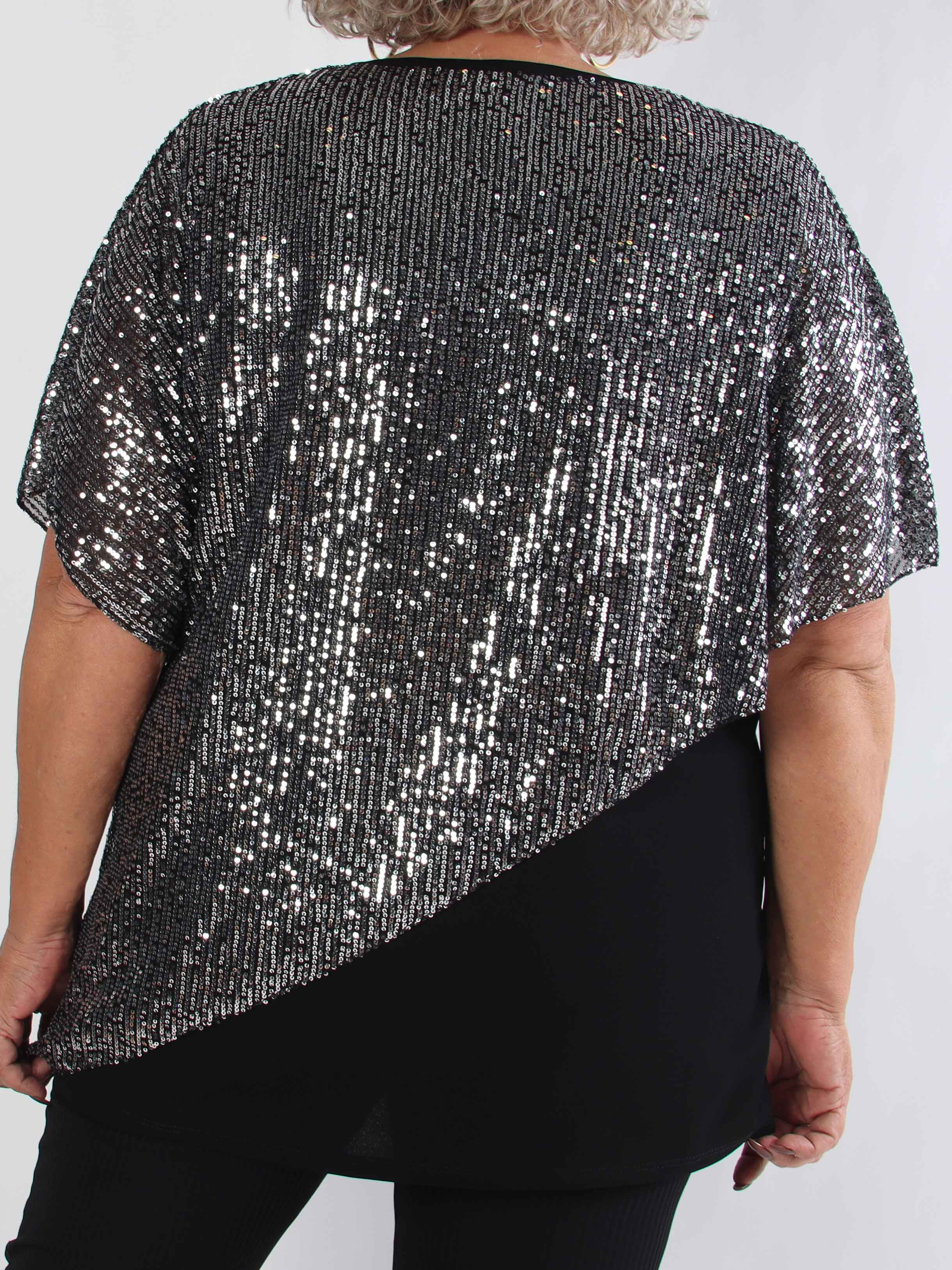 Aude - Plus size tunika med asymmetrisk pailletlag